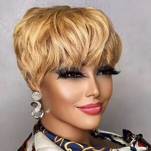 Short Pixie Cut Wig Human Hair Women Machine Made Wigs Glueless